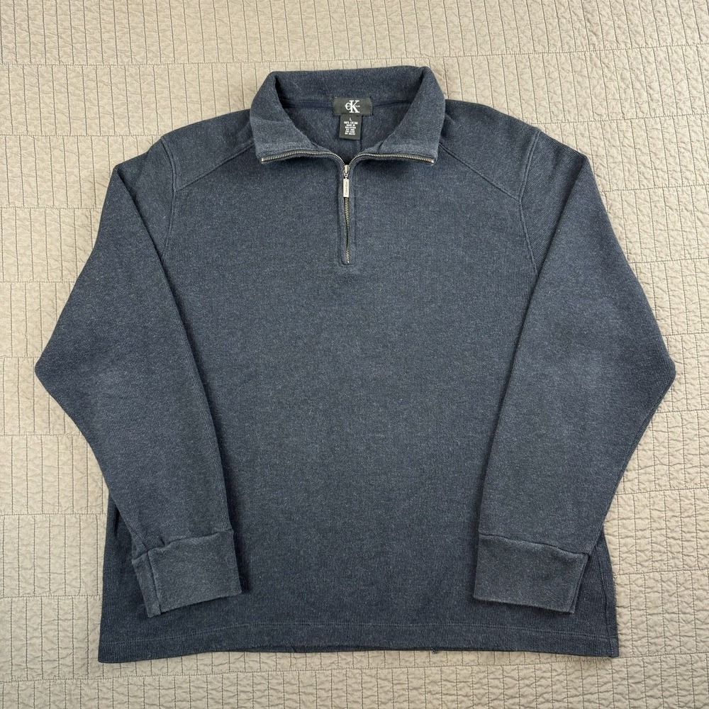 Calvin Klein 1/4 Zip Sweater Men's Large Blue Preppy Knit Pullover Boxy‎ Fit